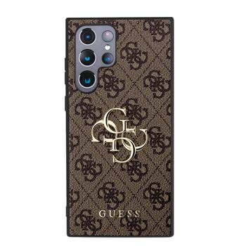 Guess PU 4G Metal Logo Case Aizsargapvalks priekš Samsung Galaxy S24 Ultra / brūns (GUHCS24L4GMGBR)