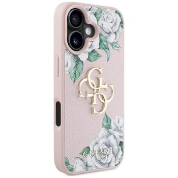 Case Guess Grained Roses Big 4G logo Защитный чехол для iPhone 16 / розовый (GUHCP16SPGROP4MP)