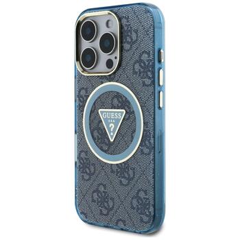 Case Guess IML Metal Glitter 4G Circle Triangle MagSafe Защитный чехол для iPhone 16 Pro Max / синий (GUHMP16XHG4PRTGB)