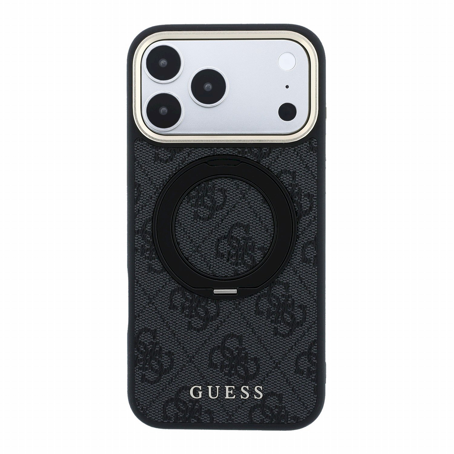 Guess PU 4G Ring Stand MagSafe Case Aizsargapvalks priekš iPhone 18 Pro / melns (GUHMP18L6PS4RSCLK)