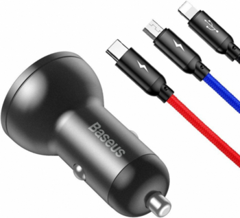 Baseus TZCCBX-0G 24W Automašīnas Lādētājs ar 3in1 uzlādes kabeli (TZCCBX-0G)