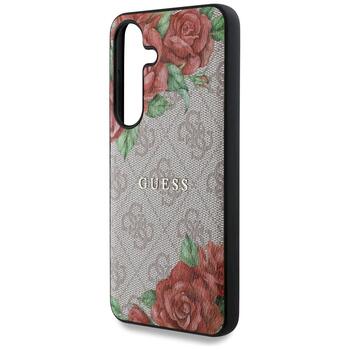 Guess Leather 4G Flowers Print Metal Classic Logo MagSafe Защитный чехол для Samsung Galaxy S25 / розовый (GUHMS25SP4ROPEMCP)