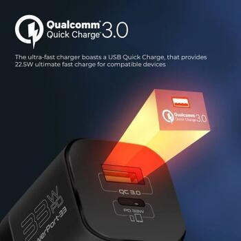 PROMATE PowerPort-33 GaNFast Зарядное устройство 33W / USB-C PD / USB-A (AISPOWERPORT33EUBK)