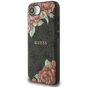 Case Guess 4G Flowers Print MagSafe Aizsargapvalks priekš iPhone 16e/17e / melns (GUHMPSE4P4ROPEMCK)