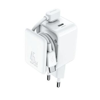 Joyroom JR-TCL05 Travel Charger GaN Fast Charger C+C Зарядное устройство 45W PD PPS UFCS со встроенным органайзером для кабеля / белый (JR-TCL05-WHT)