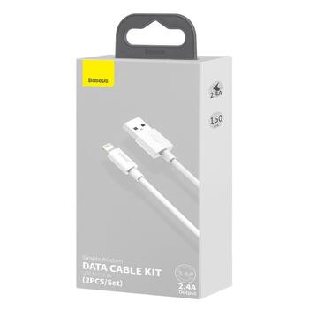 Baseus Simple Wisdom Data Cable Kit Кабель для передачи данных USB to Lightning 2.4A 1.5m (2шт/набор) / белый (TZCALZJ-02)