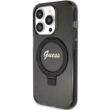 Guess GUHMP15LHRSGSK Hardcase Ring Stand Script Glitter MagSafe Aizsargapvalks priekš iPhone 15 Pro 6.1