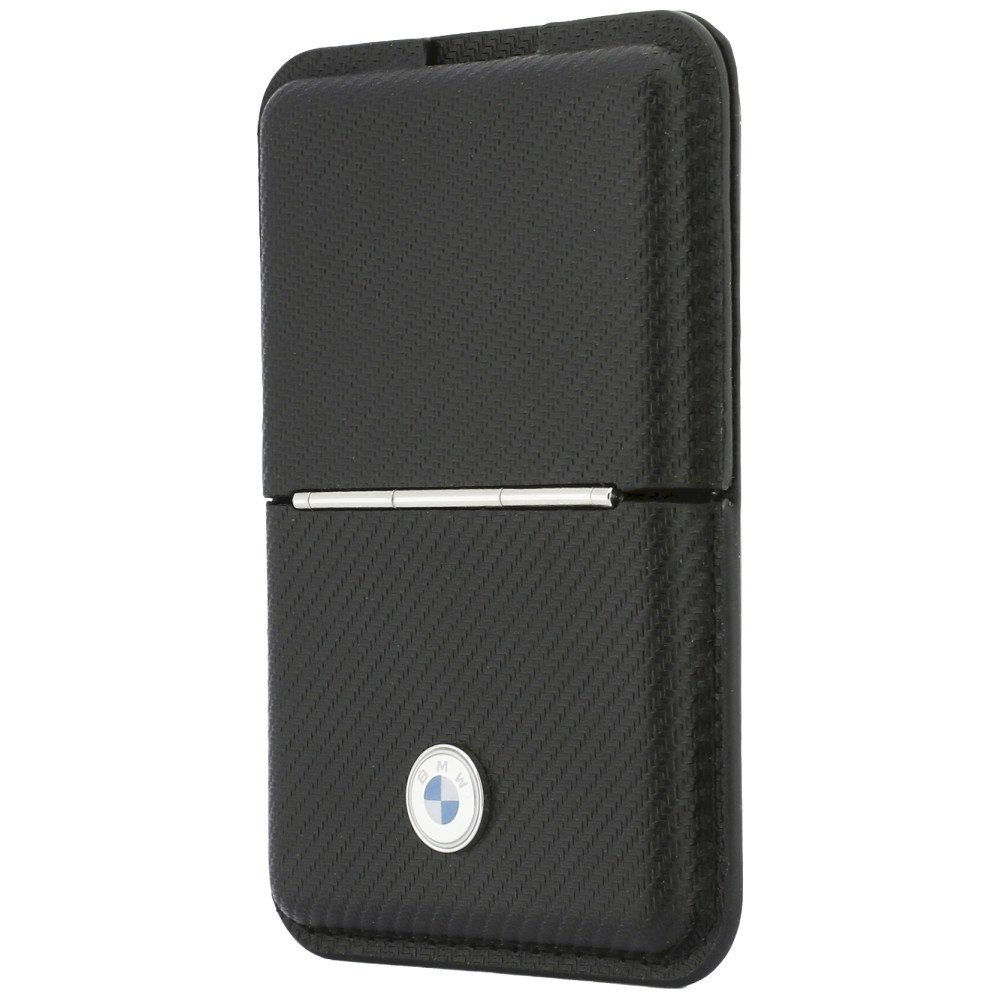 BMW Carbon Wallet Case Metal Logos MagSafe Telefona maciņš ar rāvējslēdzēju / melns (BMOWMCS26PTKLK)