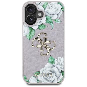 Case Guess Grained Roses Big 4G logo Защитный чехол для iPhone 16 / фиолетовый (GUHCP16SPGROP4MU)