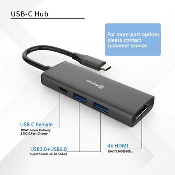 Swissten 4in1 USB-C Hub Многопортовая док-станция 100W / HDMI 4K / 2x USB-A (44040201)