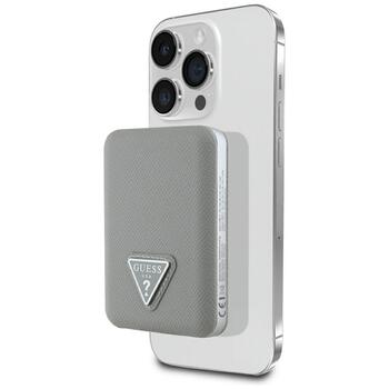 Power Bank Guess Grained Triangle Зарядная батарея 5000mAh 15W USB-C MagSafe Inductive / бежевый (GUPB5FPGTSPSE)