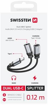 Swissten Textile USB-C / USB-C / Aux 3.5mm Charging Audio Адаптер 0.12m (73502301)