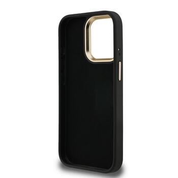 Guess PU 4G Metal Logo Stand Camera Frame Case Aizsargapvalks priekš iPhone 15 Pro Max / melns (GUHCP15XPCS4GP4K)