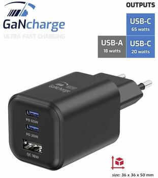 Swissten Travel 3арядное устройство GaN 2x USB-C / PD USB-A / 18W QC / 65W (22071410)