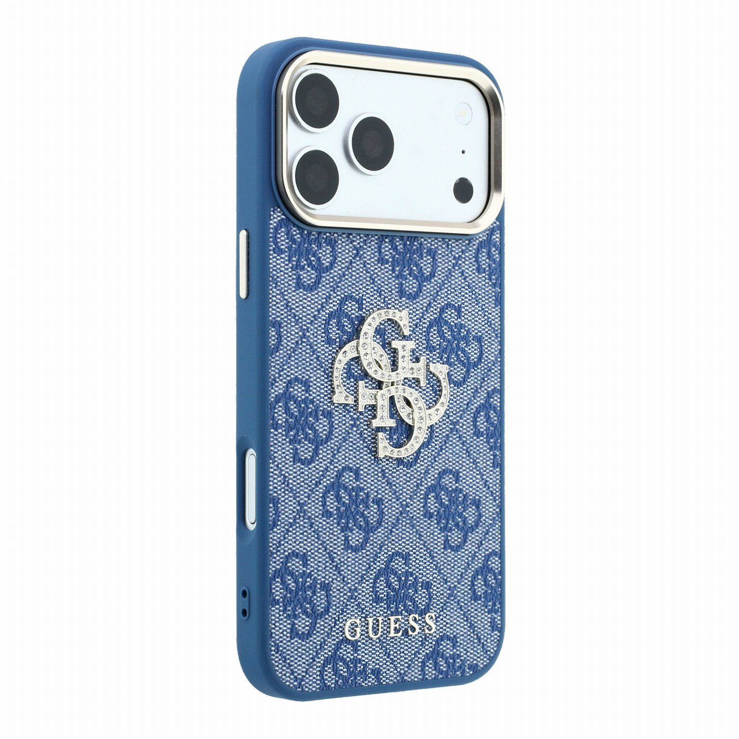 Guess PU 4G Strass Metal Logo Case Aizsargapvalks priekš iPhone 18 Pro / zils (GUHCP18L6P4DSMLB)