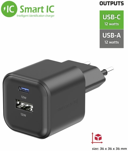 Swissten Tīkla Lādētājs 12W USB-C / USB-A (22071510)