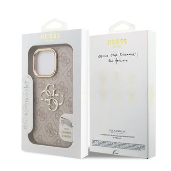 Guess PU 4G Metal Logo Stand Camera Frame Case Защитный чехол для iPhone 15 Pro / розовый (GUHCP15LPCS4GP4P)