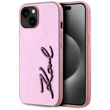 Case Karl Lagerfeld Wrinkled Metal Signature Защитный чехол для iPhone 15 / розовый (KLHCP15SPFMFBKMP)