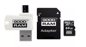 Goodram MicroSD class 10 UHS I 64GB Карта памяти + Картридер (M1A4-0640R12)