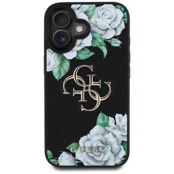 Case Guess Grained Roses Big 4G logo Aizsargapvalks priekš iPhone 16 / melns (GUHCP16SPGROP4MK)