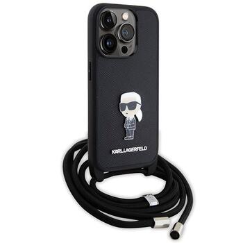 Karl Lagerfeld Crossbody Saffiano Monogram Metal Pin Karl & Choupette Back Case Aizsargapvalks Priekš Apple iPhone 15 Pro (KLHCP15LSASKNPSK)