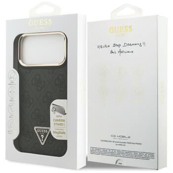 Case Guess 4G PU Triangle Logo & Stand Camera Magsafe Aizsargapvalks priekš iPhone 17 Pro Max / melns (GUHMP17XPCS4GPTK)