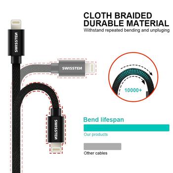Swissten Textile Fast Charge 3A Lightning Кабель Для Зарядки и Переноса Данных 2m (SW-QU-LIGH-3A-2M-GR)