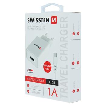 Swissten Travel Smart IC USB 1A зарядное устройство + кабель для передачи данных USB / Micro USB 1.2m (22061000)