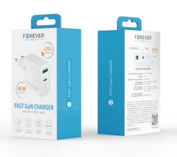 Forever TC-06 GaN Адаптер PD / QC / 1x USB-C / 1x USB / 45W (GSM171396)