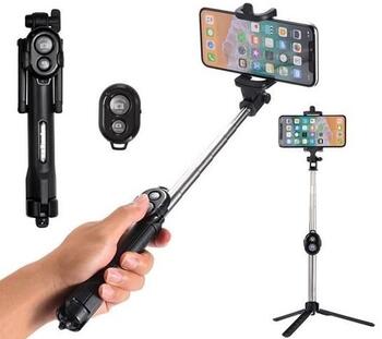 RoGer Selfie Stick + штатив подставка с Bluetooth пульт дистанционного управления (RO-SELF-TRI-BK)