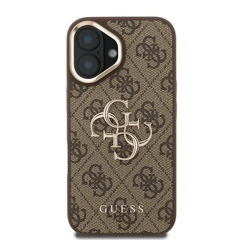Guess PU 4G Metal Logo Stand Camera Frame Case Защитный чехол для iPhone 16 / коричневый (GUHCP16SPCS4GP4W)