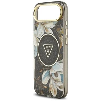 Guess IML Glitter Flowers Triangle MagSafe case Защитный чехол для iPhone Air / чёрный (GUHMP17MHFLPEDK)