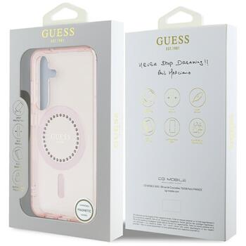 Case Guess Rhinestones Printed Classic Logo MagSafe Защитный чехол для Samsung Galaxy S25 / розовый (GUHMS25SPFTDTEP)