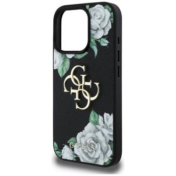 Guess Grained Roses Big 4G logo Aizsargapvalks priekš iPhone 16 Pro Max / melns (GUHCP16XPGROP4MK)