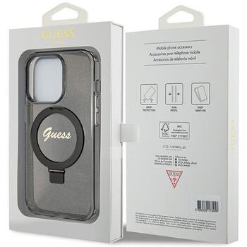 Guess GUHMP15XHRSGSK Hardcase Ring Stand Script Glitter MagSafe Aizsargapvalks priekš iPhone 15 Pro Max 6.7