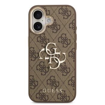 Guess PU Leather 4G Metal Logo Gold Frame Case Защитный чехол для iPhone 17 / коричневый (GUHCP17S4GMGCBR)