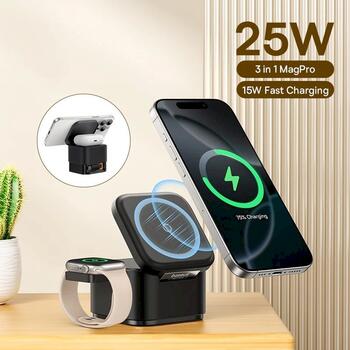 Baseus MagPro 3in1 Magnetic Wireless Charger Магнитное беспроводное зарядное устройство 25W / космический чёрный (P10264100123-01)