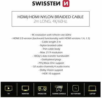 Swissten HDMI uz HDMI 4K Vads 2m (75501102)