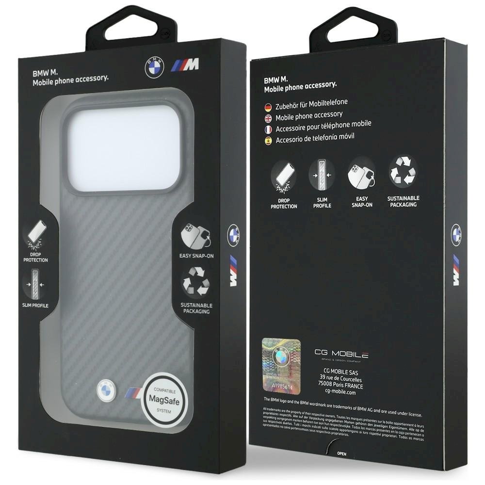 BMW M Carbon Metal Logo MagSafe Aizsargapvalks priekš iPhone 18 Pro Max / pelēks (BMHMP18X26SWPCILA)