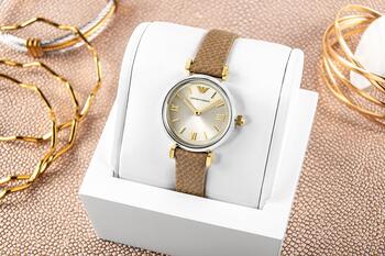 Emporio Armani AR11770 Sieviešu Pulkstenis 28mm Champagne Dial Brown Leather Strap (4064092376586)