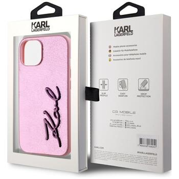 Case Karl Lagerfeld Wrinkled Metal Signature Защитный чехол для iPhone 15 / розовый (KLHCP15SPFMFBKMP)