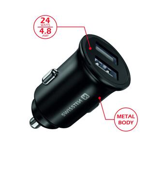 Swissten Metal Premium Auto Lādētājs 2 x USB / 4.8A (20115000)