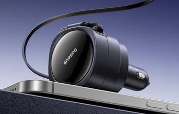 Baseus Enjoyment Max 60W Auto lādētājs ar ievietojamiem kabeļiem USB-C un Lightning / melna (C00035507121-00)