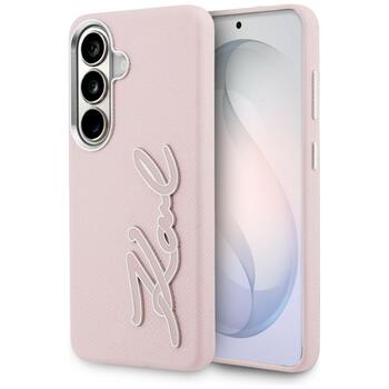 Karl Lagerfeld Grained Signature Metal Resin Logo Защитный чехол для Samsung Galaxy S26 / розовый (KLHCS26SPGFKSRSP)