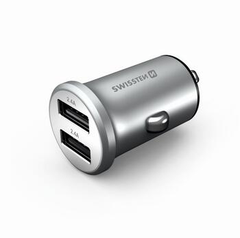 Swissten Metal Премиум Автомобильная зарядка 2 x USB / 4.8A Серебряная (SW-CCH-ME.4.8A-SL)