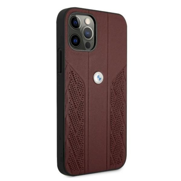 BMW BMHCP12MRSPPR Leather Curve Perforate Aizsargapvalks priekš iPhone 12 / 12 Pro 6,1
