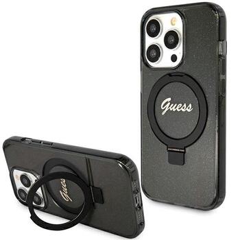 Guess GUHMP15XHRSGSK Hardcase Ring Stand Script Glitter MagSafe Aizsargapvalks priekš iPhone 15 Pro Max 6.7