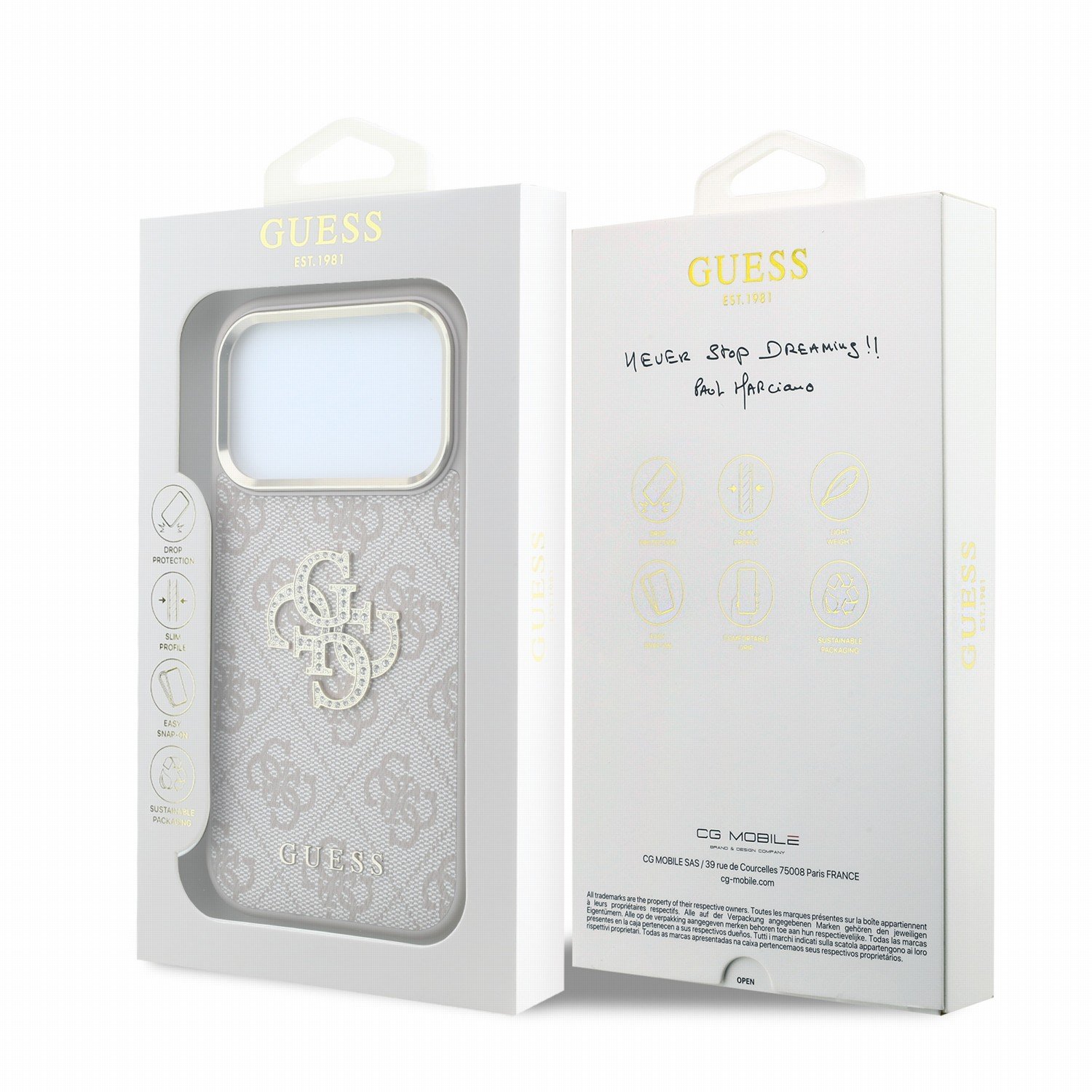 Guess PU 4G Strass Metal Logo Case Aizsargapvalks priekš iPhone 18 Pro Max / rozā (GUHCP18X6P4DSMLP)
