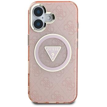 Case Guess IML Metal Glitter 4G Circle Triangle MagSafe Защитный чехол для iPhone 16 / розовый (GUHMP16SHG4PRTGP)