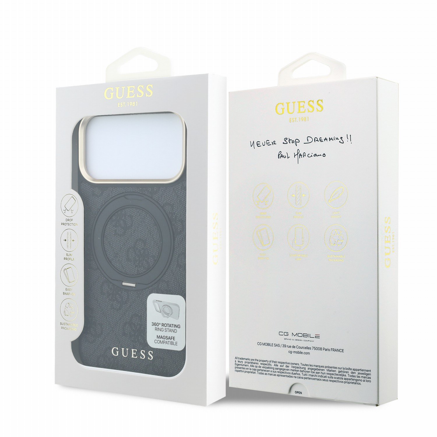 Guess PU 4G Ring Stand MagSafe Case Aizsargapvalks priekš iPhone 18 Pro / melns (GUHMP18L6PS4RSCLK)